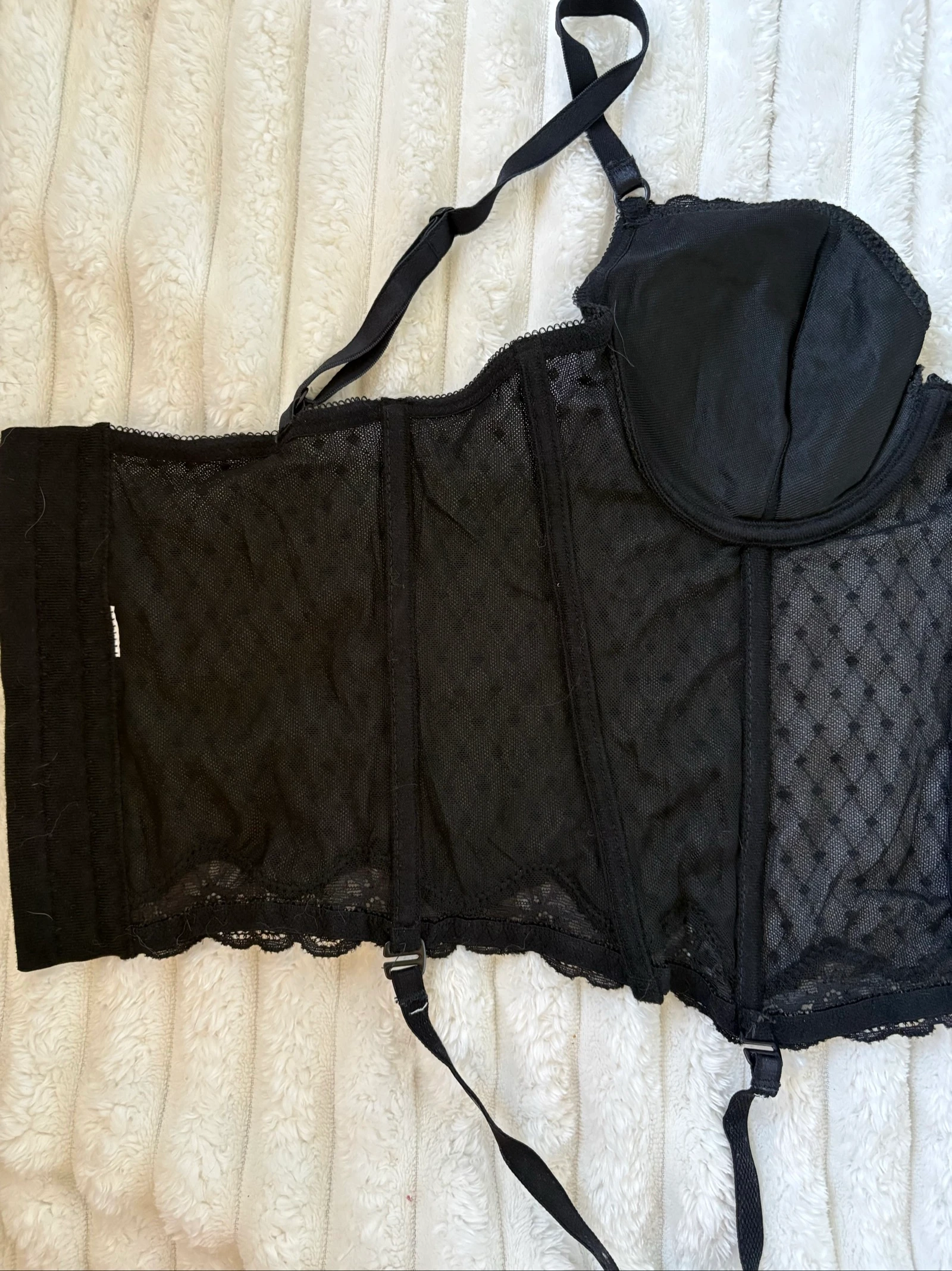 Vintage dames bustier korset met jarretelles met plissé patroon – photo 9